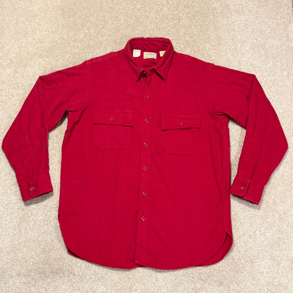 L.L. Bean Chamois Cloth Shirt Mens 16 Red Long Sleeve Cotton Vintage Made in USA